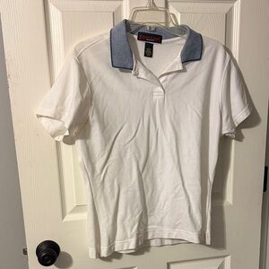 Coldwater Creek White Polo Shirt with Blue Collar